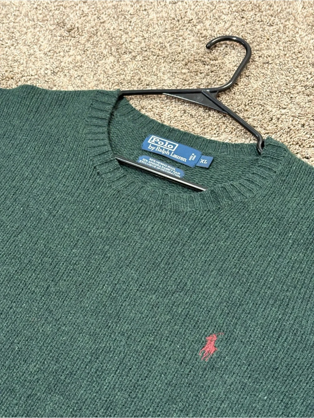 Vintage Polo Ralph Lauren Sweater Mens XL Green Pony Logo Knit Merino Wool